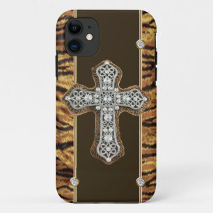 Animal Skin Rhinestones & a Cross IPHONE4 CASE