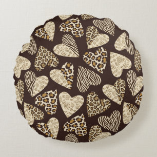 Animal skin with hearts round cushion