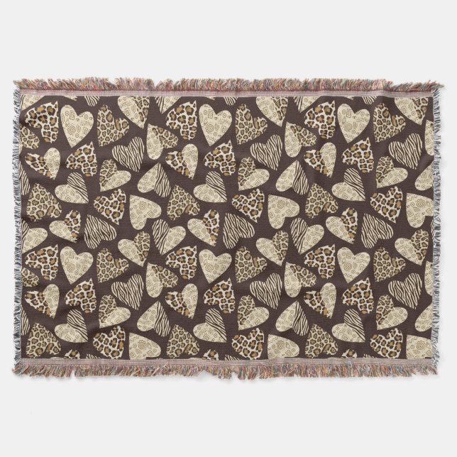 Animal skin with hearts throw blanket (Front)