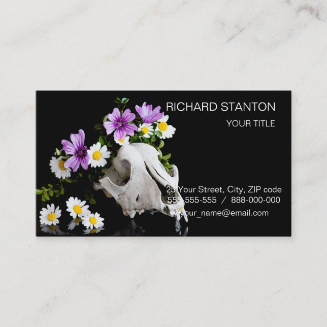 Animal skull with a wreath of wild flower business card (Front)