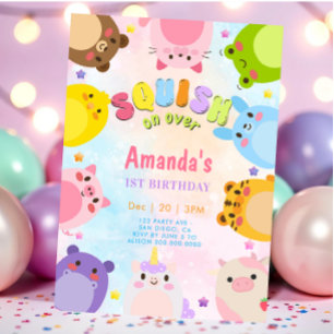 Animal Squish On Over Birthday Invitation