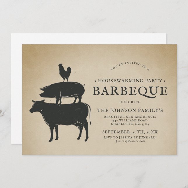 Animal Stack | Housewarming Barbecue Invitation (Front/Back)