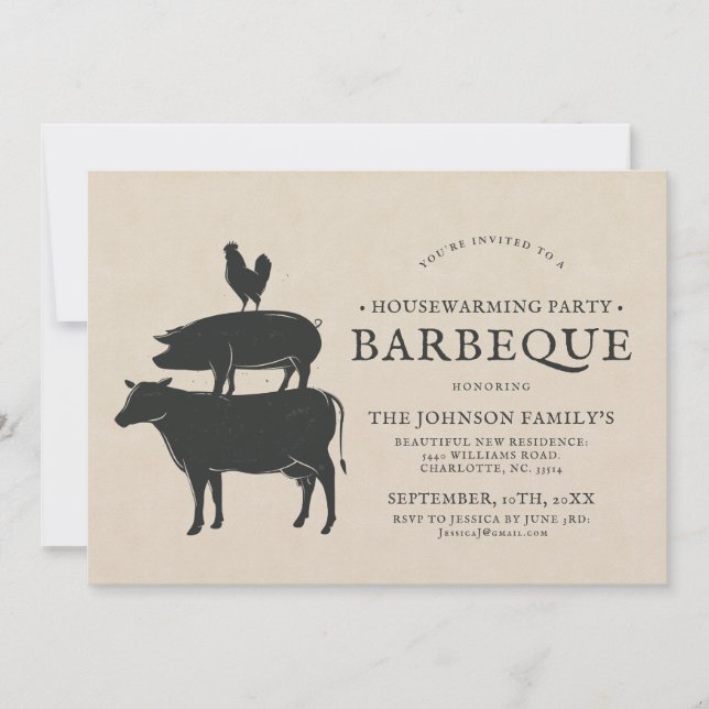 Animal Stack | Housewarming Party Barbecue Invitation (Front)