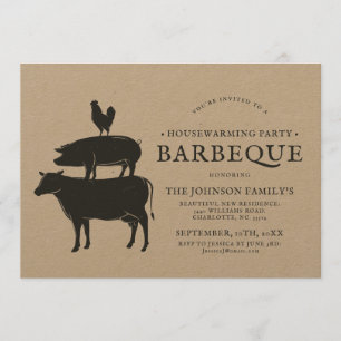 Animal Stack Housewarming Party Barbecue Invitation