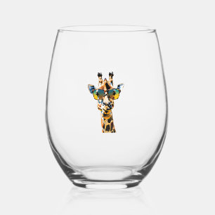 animal sunglasses giraffe with sunglasses stemless wine glass