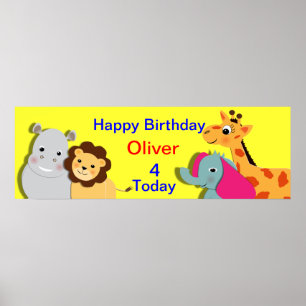 Animal Theme Happy Birthday Personalised Banner Poster