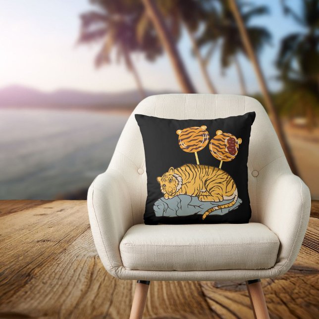 Animal Tiger Cat Candy Cute Modern Elegant Black Cushion (Creator Uploaded)