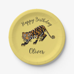 Animal -TIGER- Happy Birthday - Yellow Paper Plate