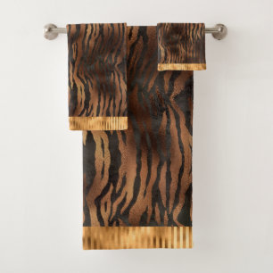 Animal Tiger Print Gold Elegant Metallic Glam Bath Towel Set