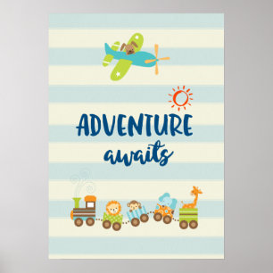 Animal Toy Train and Aeroplane Adventure Awaits Poster