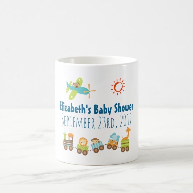 Animal Toy Train and Aeroplane Baby Shower Coffee Mug (Center)