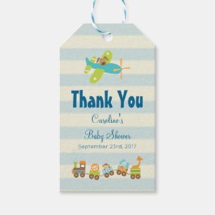 Animal Toy Train and Aeroplane Baby Shower Thanks Gift Tags