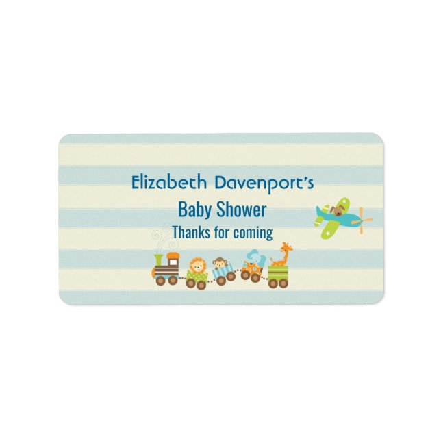 Animal Toy Train and Aeroplane on Stripes Label (Front)