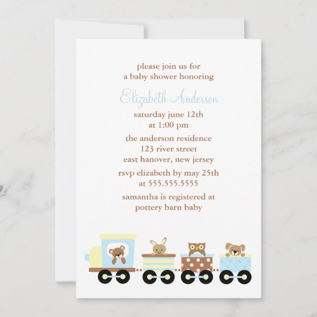 Animal Toy Train Baby Shower Invitation (Front)