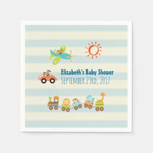 Animal Toy Train, Car and Aeroplane on Stripes Napkin