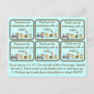 Animal Train Baby Shower Party Favour Tags Postcard