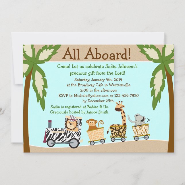 Animal Train Christian Baby Shower Invitation (Front)