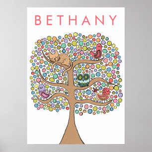 Animal Tree Girls Room Poster Wall Art