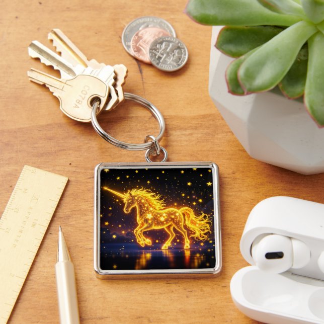 Animal unicorn fantasy gold luminous stars key ring (Desk)