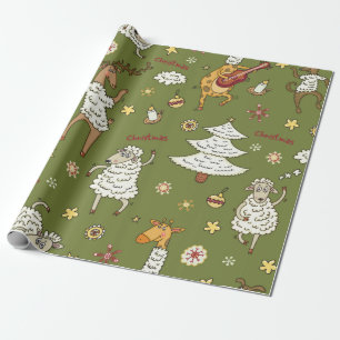 animal vintage Christmas sheep Wrapping Paper