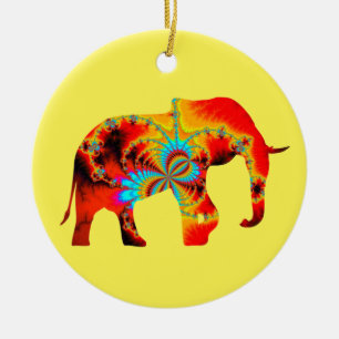Animal Welfare - Elephant Silhouette Fractal 1 Ceramic Ornament