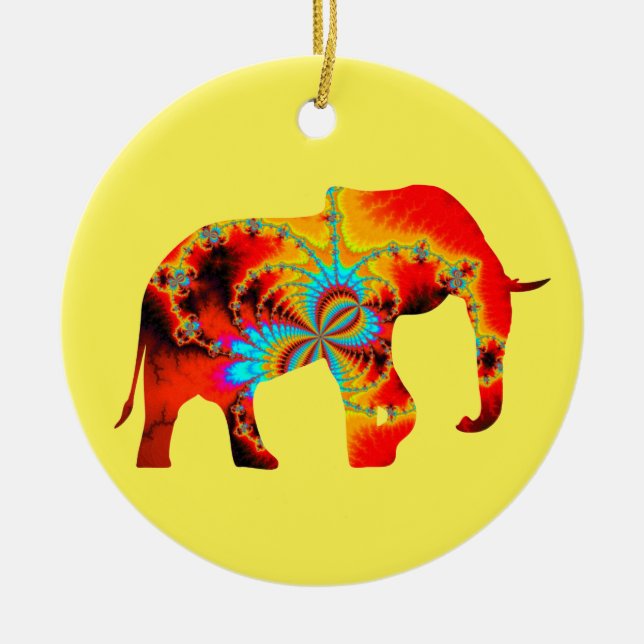 Animal Welfare - Elephant Silhouette Fractal 1 Ceramic Ornament (Front)