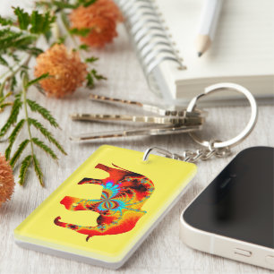 Animal Welfare - Elephant Silhouette Fractal 1 Key Ring