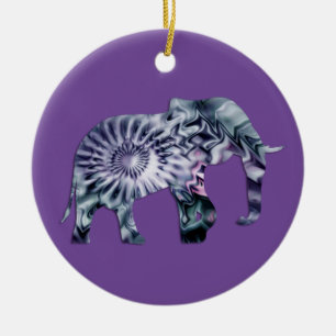 Animal Welfare - Elephant Silhouette Fractal 2 Ceramic Ornament