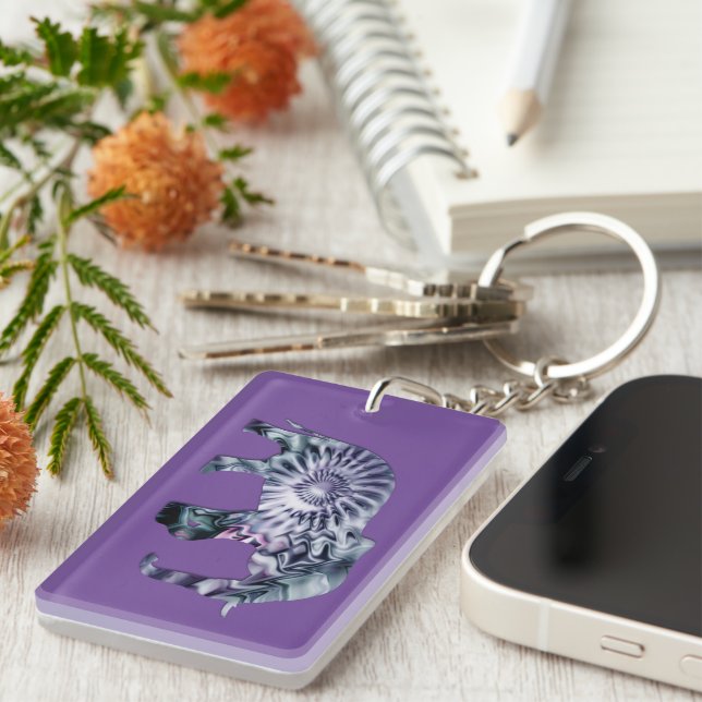 Animal Welfare - Elephant Silhouette Fractal 2 Key Ring (Front Right)