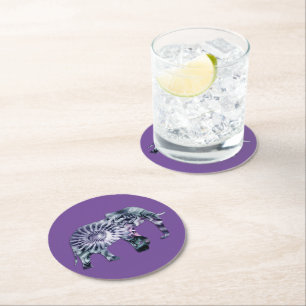 Animal Welfare - Elephant Silhouette Fractal 2 Round Paper Coaster