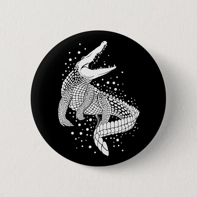 Animal White Silhouette - Crocodile 6 Cm Round Badge (Front)
