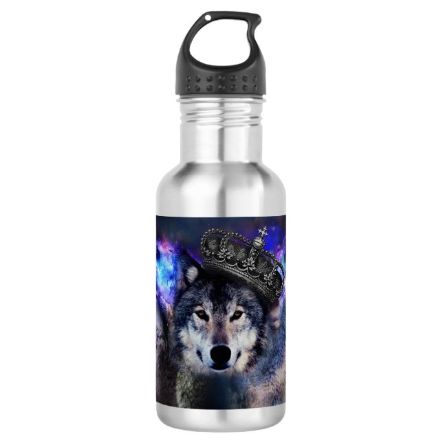 Animal wolf in crown 532 ml water bottle (Front)