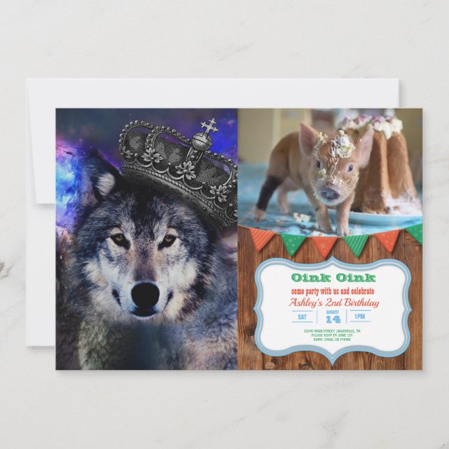Animal wolf in crown invitation (Front)