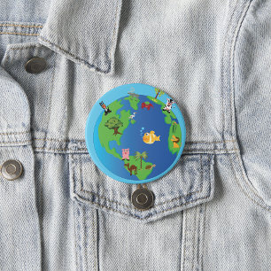 Animal World Map Cute Wildlife Illustration 7.5 Cm Round Badge