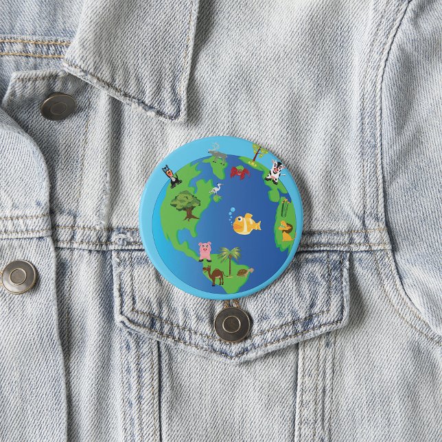 Animal World Map Cute Wildlife Illustration  7.5 Cm Round Badge (Creator Uploaded)
