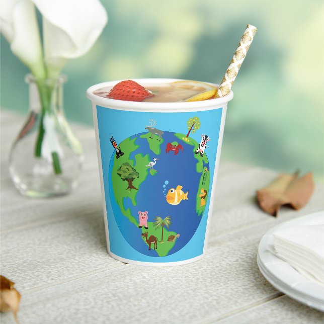 Animal World Map Cute Wildlife Illustration  Paper Cups (Creator Uploaded)