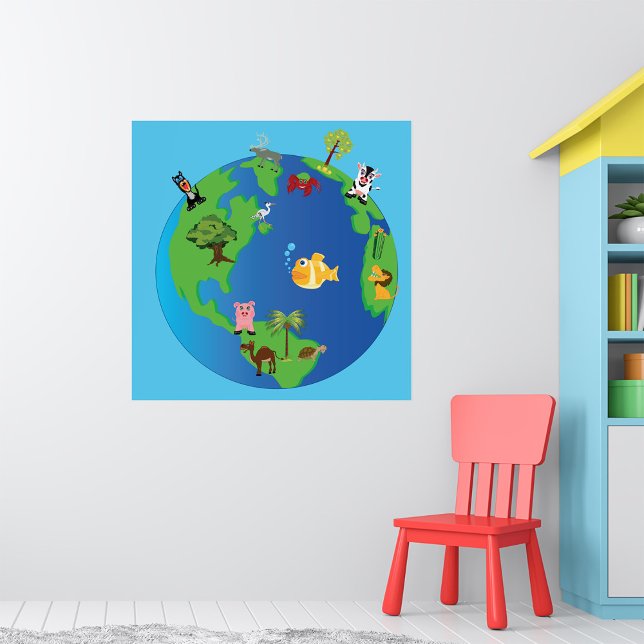 Animal World Map Cute Wildlife Illustration  Poster (Creator Uploaded)