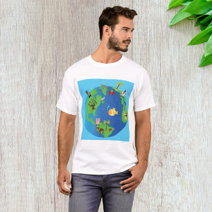 Animal World Map Cute Wildlife Illustration T-Shirt