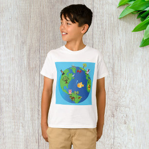 Animal World Map Cute Wildlife Illustration T-Shirt