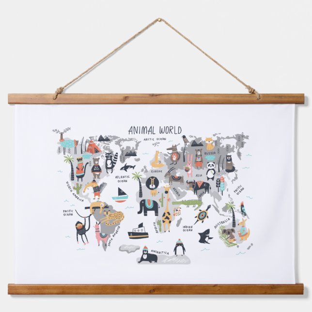 Animal World Map Hanging Tapestry (Front)