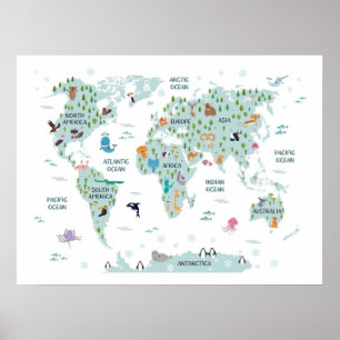 Animal World Map Poster