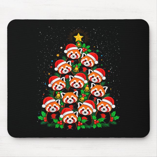 Animal Xmas Tree Santa Hat Red Panda Christmas  Mouse Pad (Front)