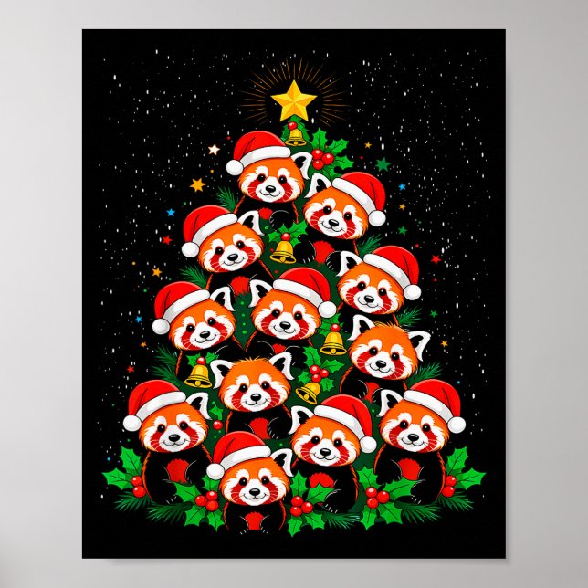 Animal Xmas Tree Santa Hat Red Panda Christmas  Poster (Front)