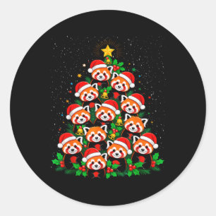 Animal Xmas Tree Santa Hat Red Panda Christmas T S Classic Round Sticker