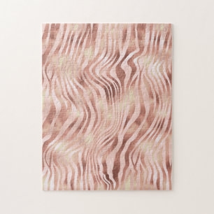Animal Zebra Stripes Bright Pink Golden Bronze Jigsaw Puzzle