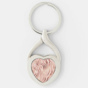 Animal Zebra Stripes Bright Pink Golden Bronze Key Ring