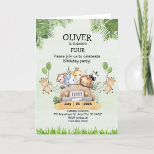 Animal Zoo Birthday 4th Invitations Folded Cards 