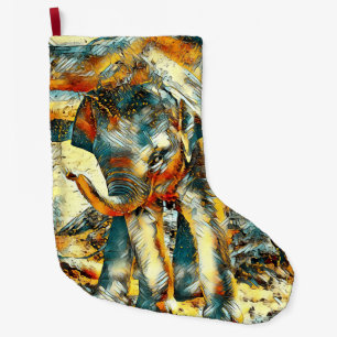 AnimalArt_Elephant_003 Large Christmas Stocking
