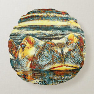 AnimalArt_Hippo_001 Round Cushion