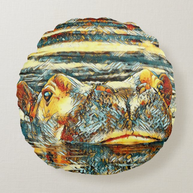 AnimalArt_Hippo_001 Round Cushion (Front)